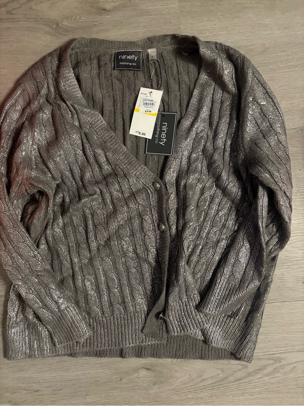 Ninety Metallic Taupe Shimmer Cable-Knit Cardigan